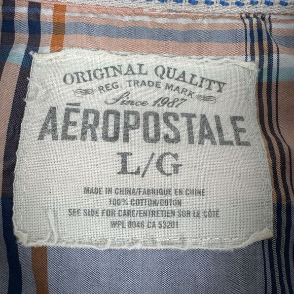 Aeropostale Mens Large Plaid Shirt Western Pearl Snap Button Long Sleeve Orange - Picture 10 of 16